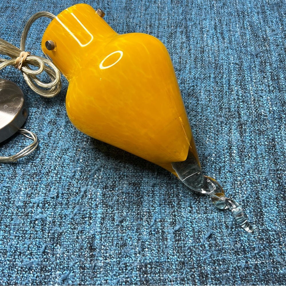 Murano Style Art Glass Pendant Light in Yellow Clear Hanging Fixture Art Deco